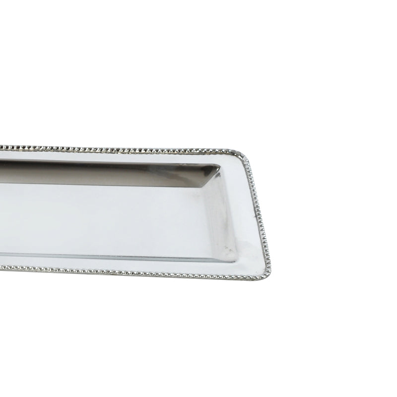 Rectangular Decorative Serving Tray With Beaded Trim Design Silver-zoom-