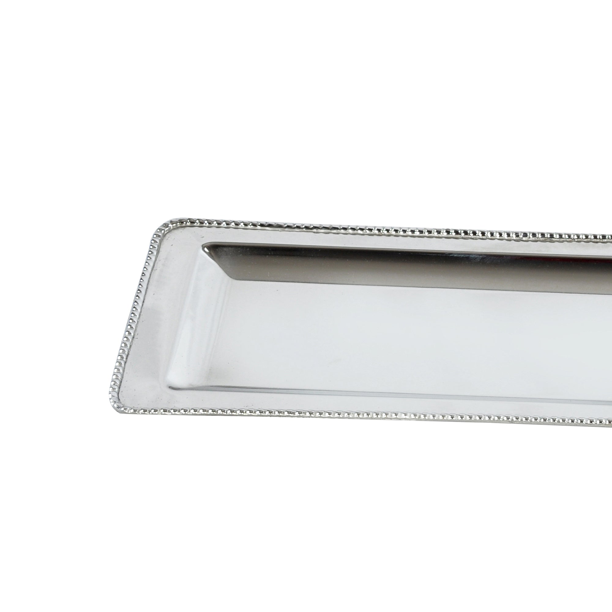 Rectangular Decorative Serving Tray With Beaded Trim Design Silver-zoom-3