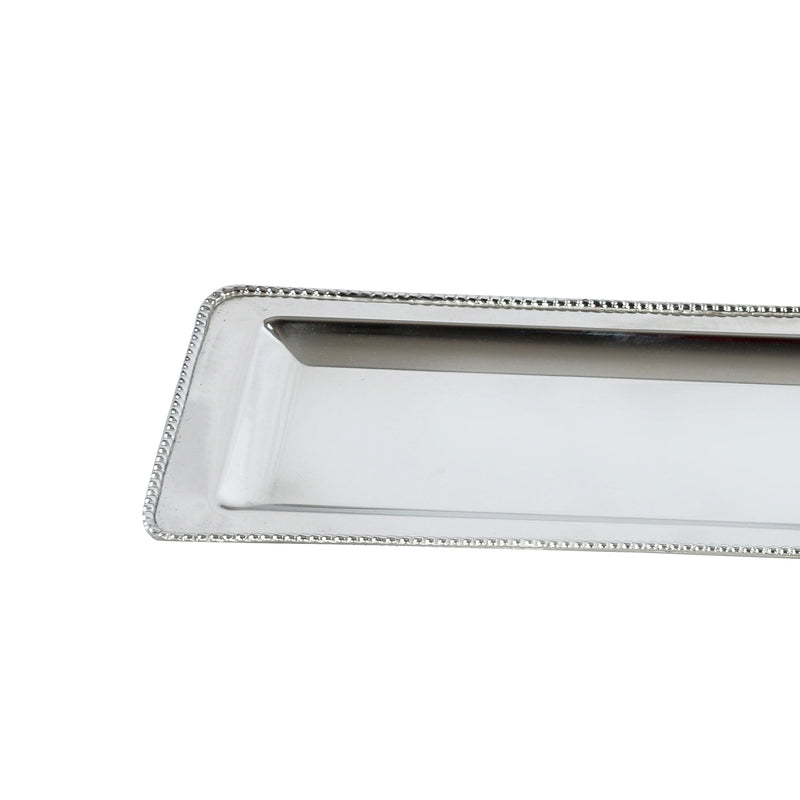 Rectangular Decorative Serving Tray With Beaded Trim Design Silver-zoom-