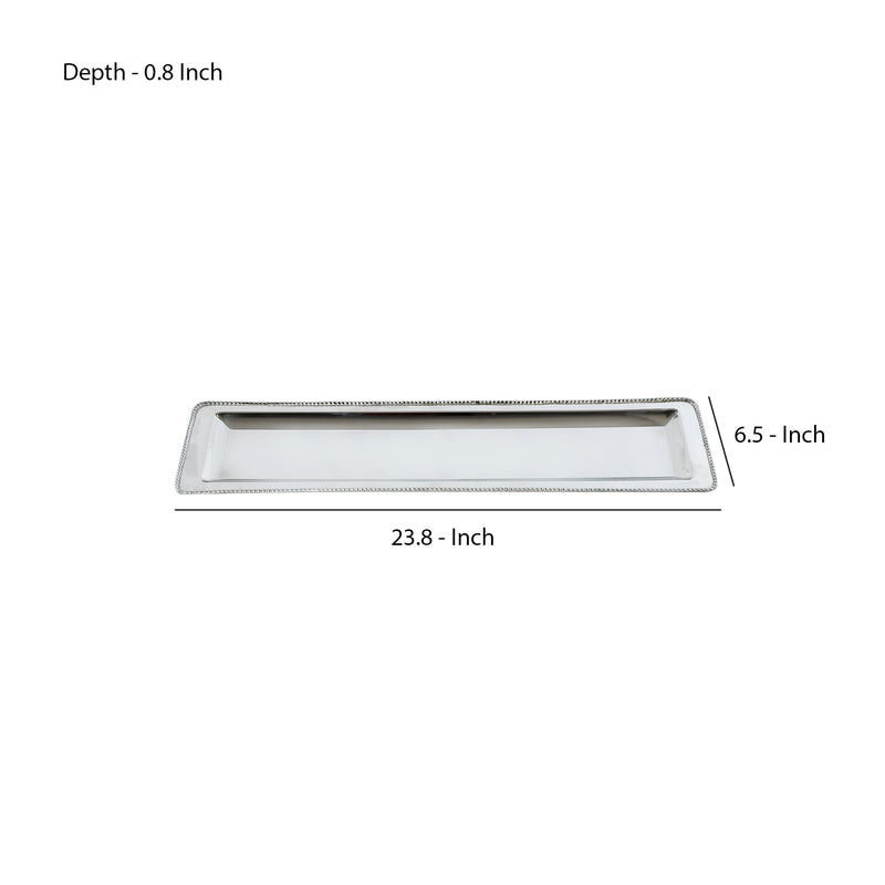Rectangular Decorative Serving Tray With Beaded Trim Design Silver-zoom-