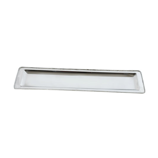 Rectangular Decorative Serving Tray With Beaded Trim Design Silver