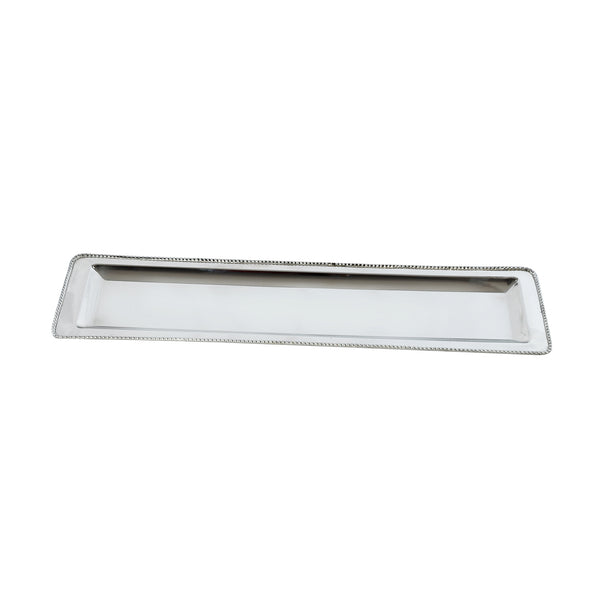 Rectangular Decorative Serving Tray With Beaded Trim Design Silver