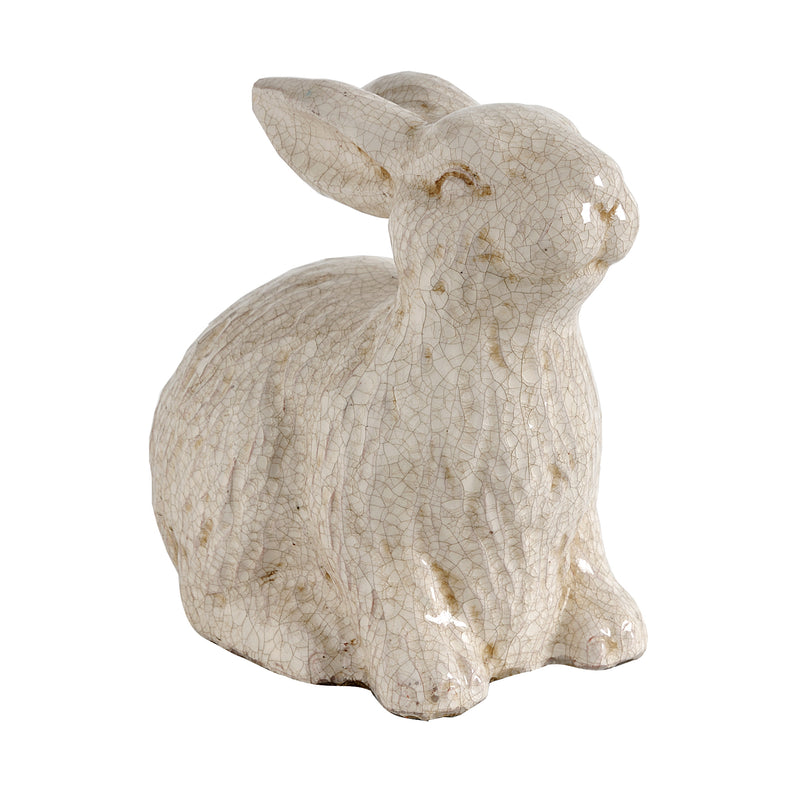 Decorative Ceramic Rabbit Figurine With Crackled Texture White-zoom-