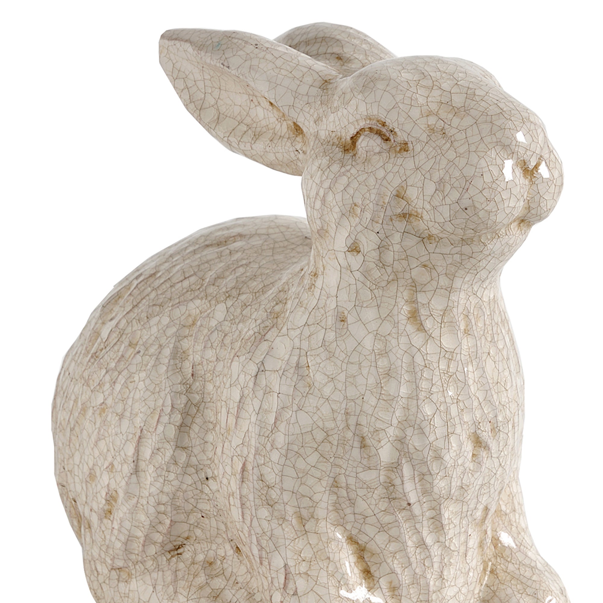 Decorative Ceramic Rabbit Figurine With Crackled Texture White-zoom-2