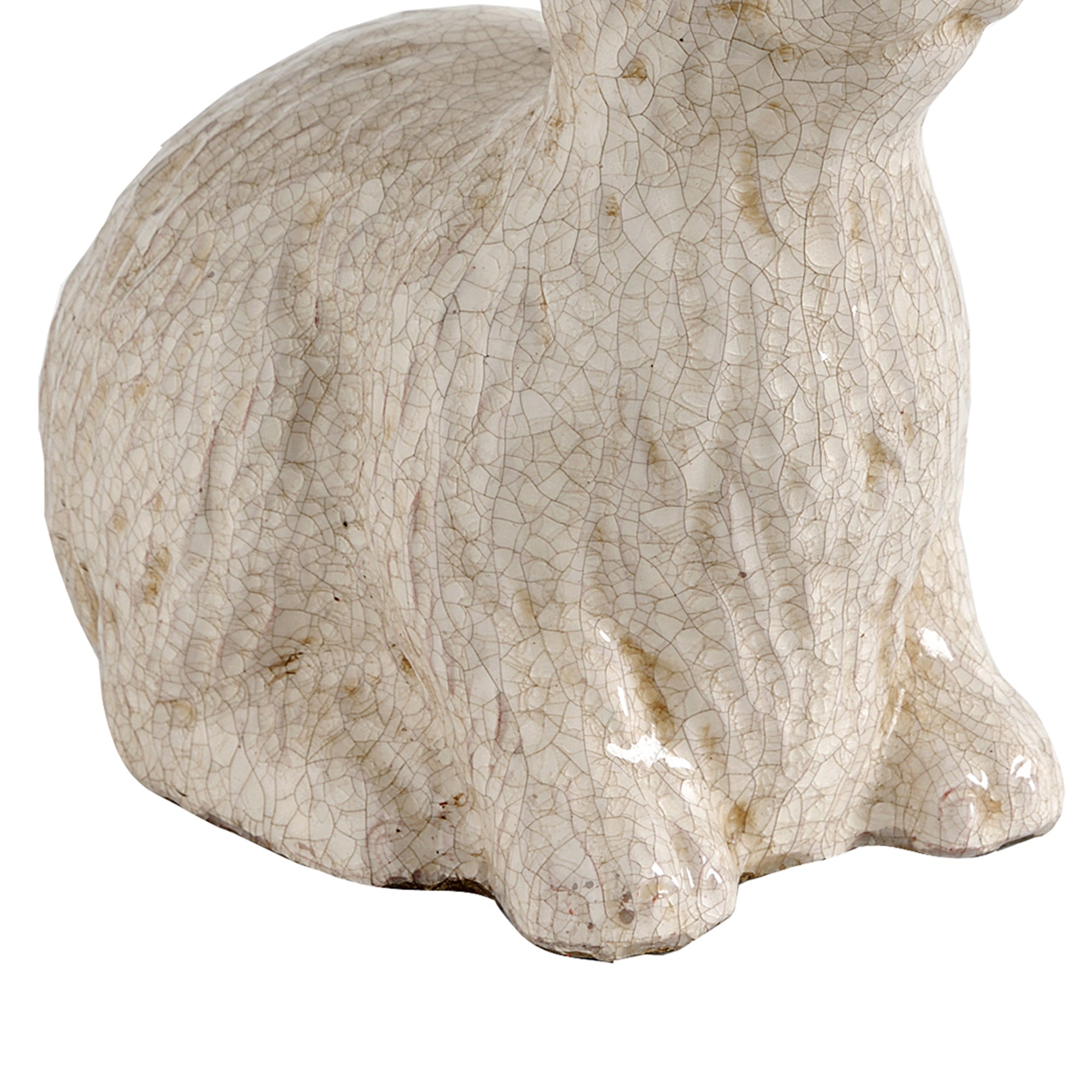 Decorative Ceramic Rabbit Figurine With Crackled Texture White-zoom-3