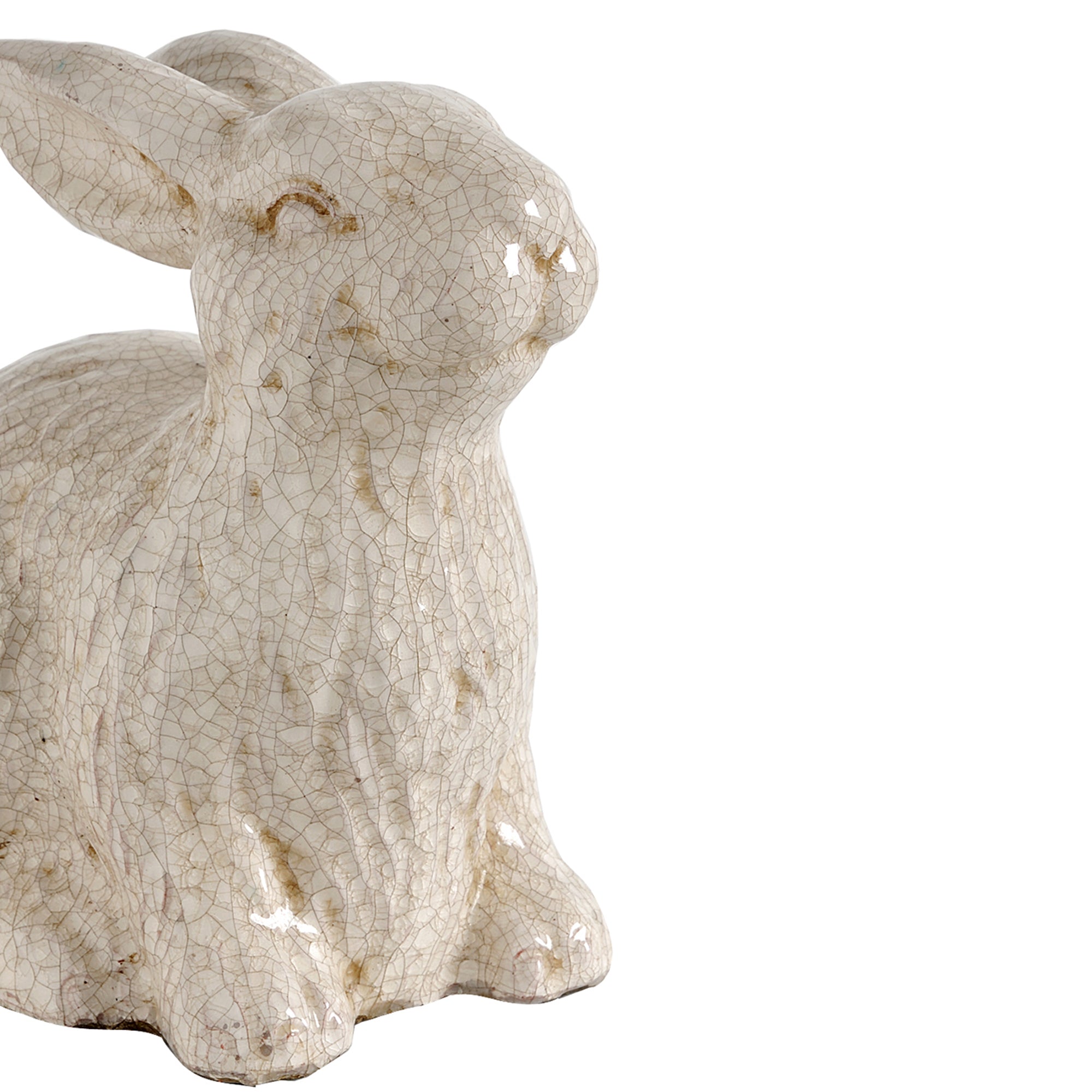Decorative Ceramic Rabbit Figurine With Crackled Texture White-zoom-4