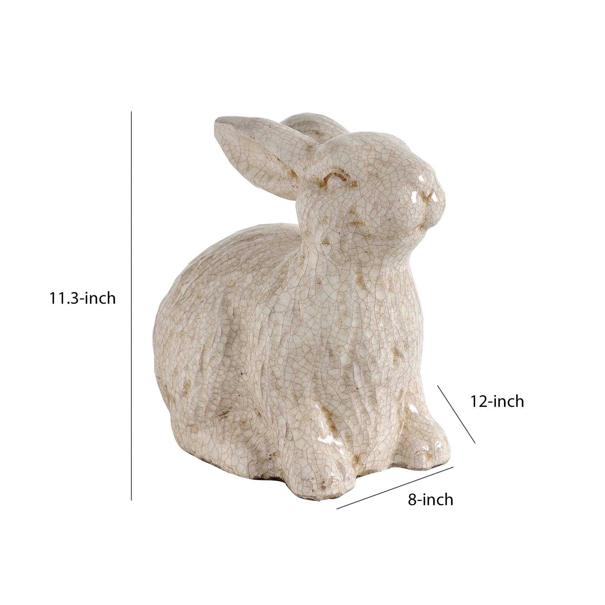 Decorative Ceramic Rabbit Figurine With Crackled Texture White-zoom-5
