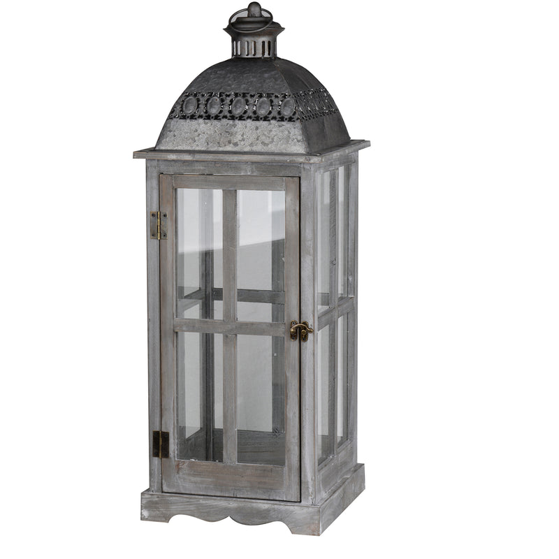 Wood And Metal Lanterns With Glass Window Pane Design Gray Set Of 2-zoom-