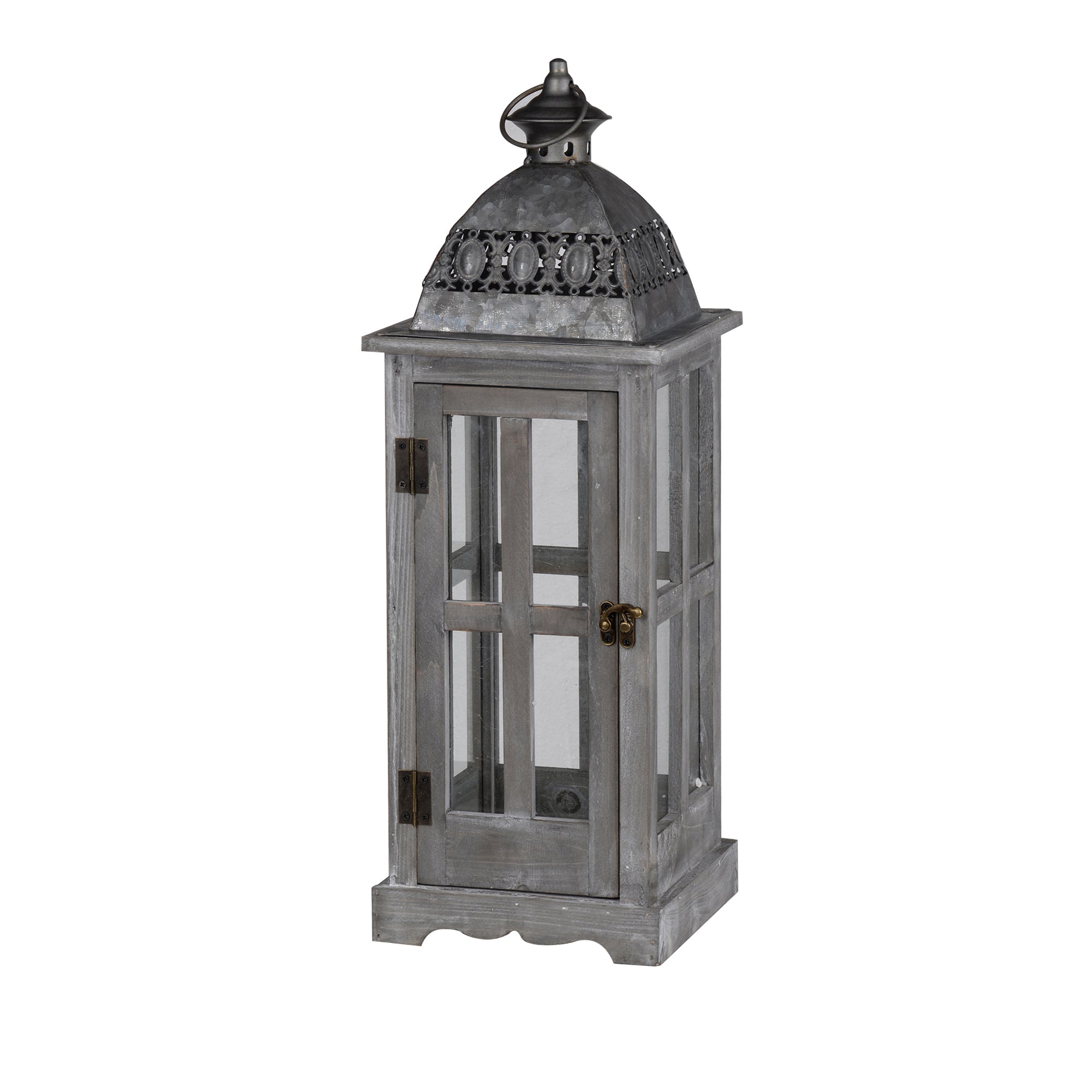 Wood And Metal Lanterns With Glass Window Pane Design Gray Set Of 2-zoom-3