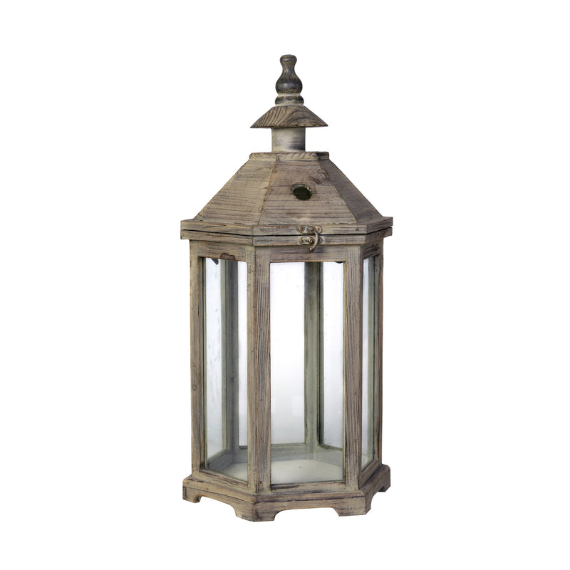 Temple Design Wooden Lantern With Glass Panels Brown Set Of 2-zoom-