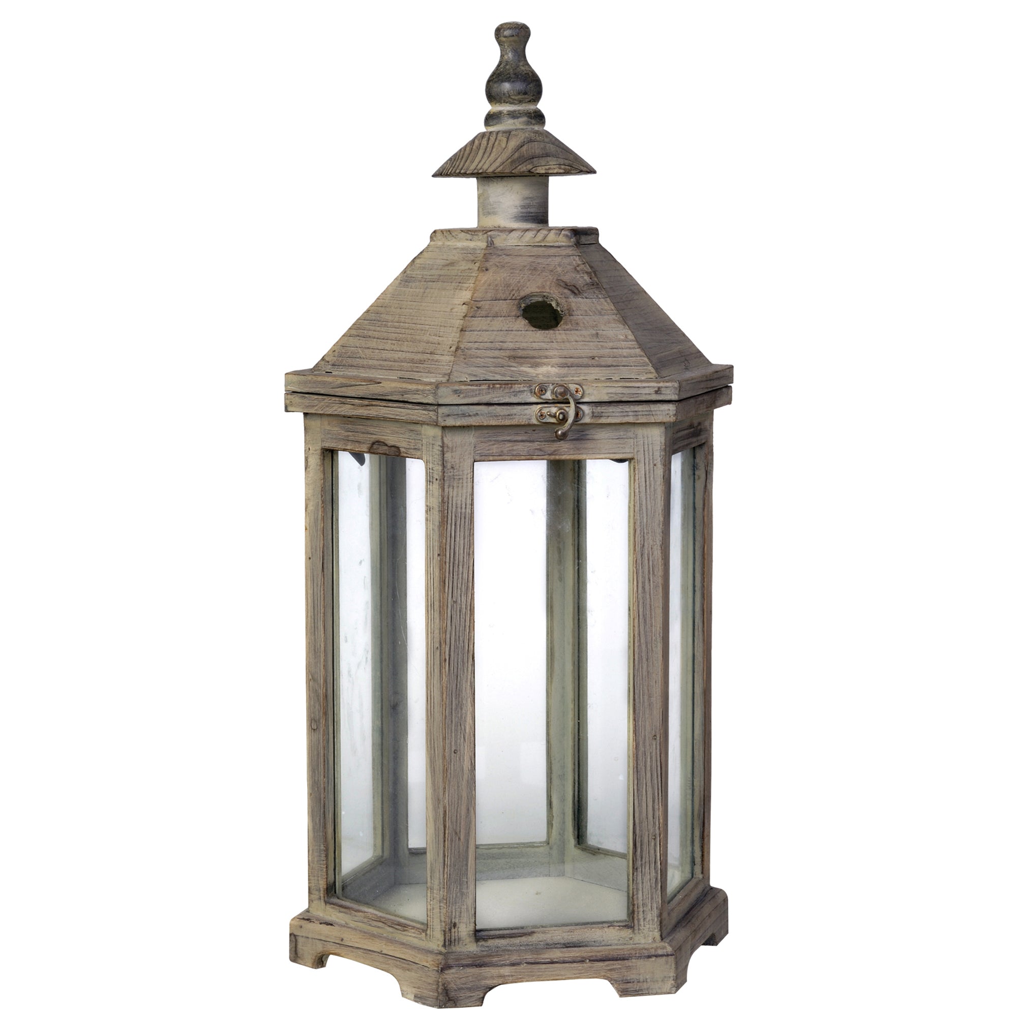 Temple Design Wooden Lantern With Glass Panels Brown Set Of 2-zoom-3