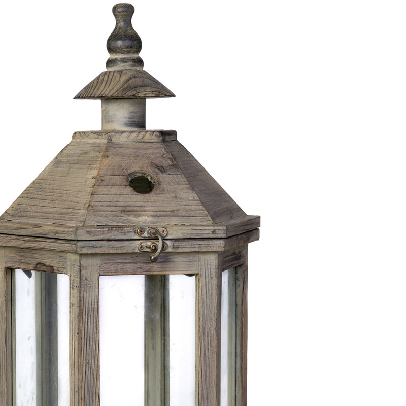 Temple Design Wooden Lantern With Glass Panels Brown Set Of 2-zoom-