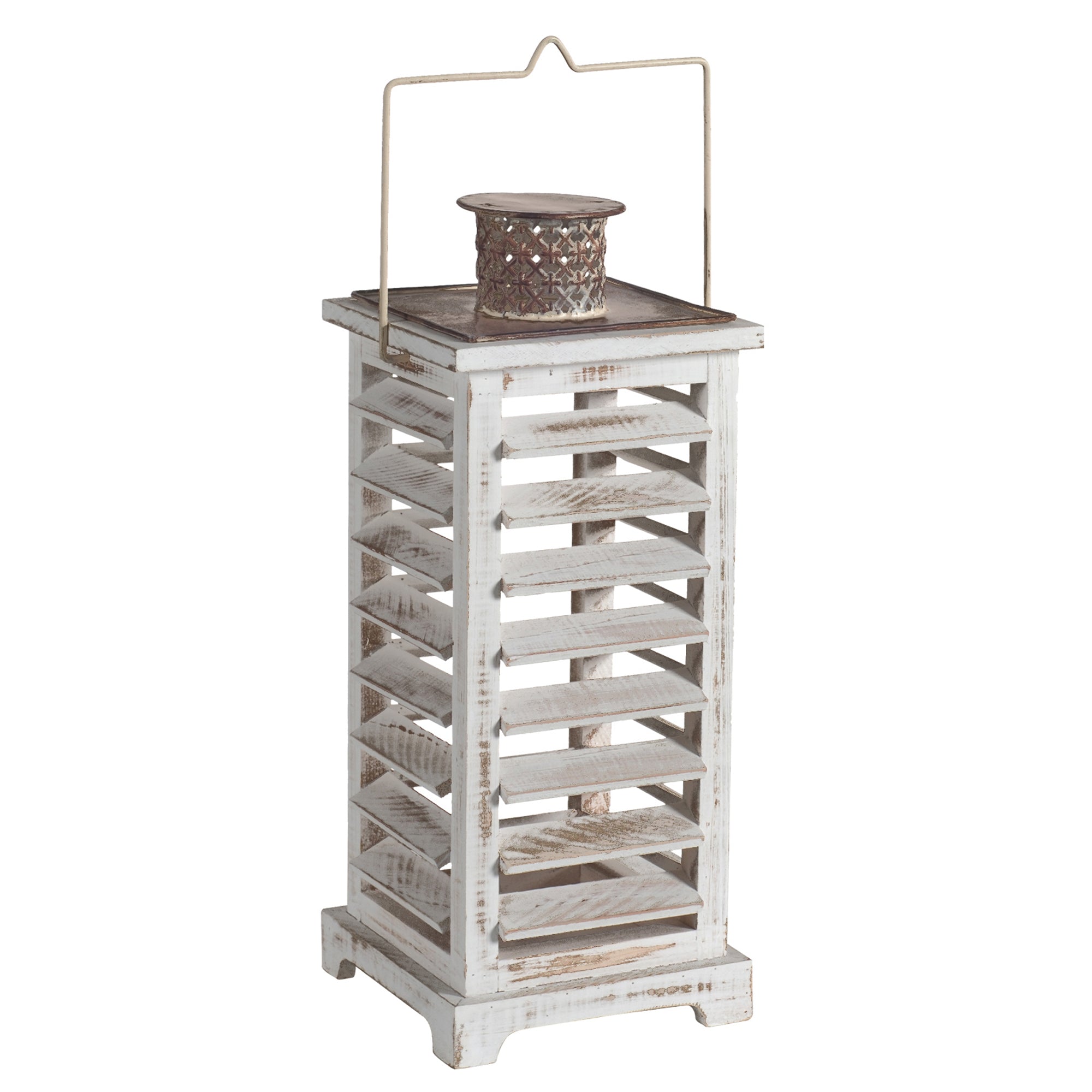 Wood And Metal Lanterns With Louvered Design White Set Of 2-zoom-2