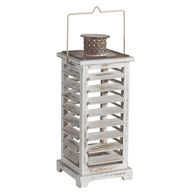Wood And Metal Lanterns With Louvered Design White Set Of 2-zoom-