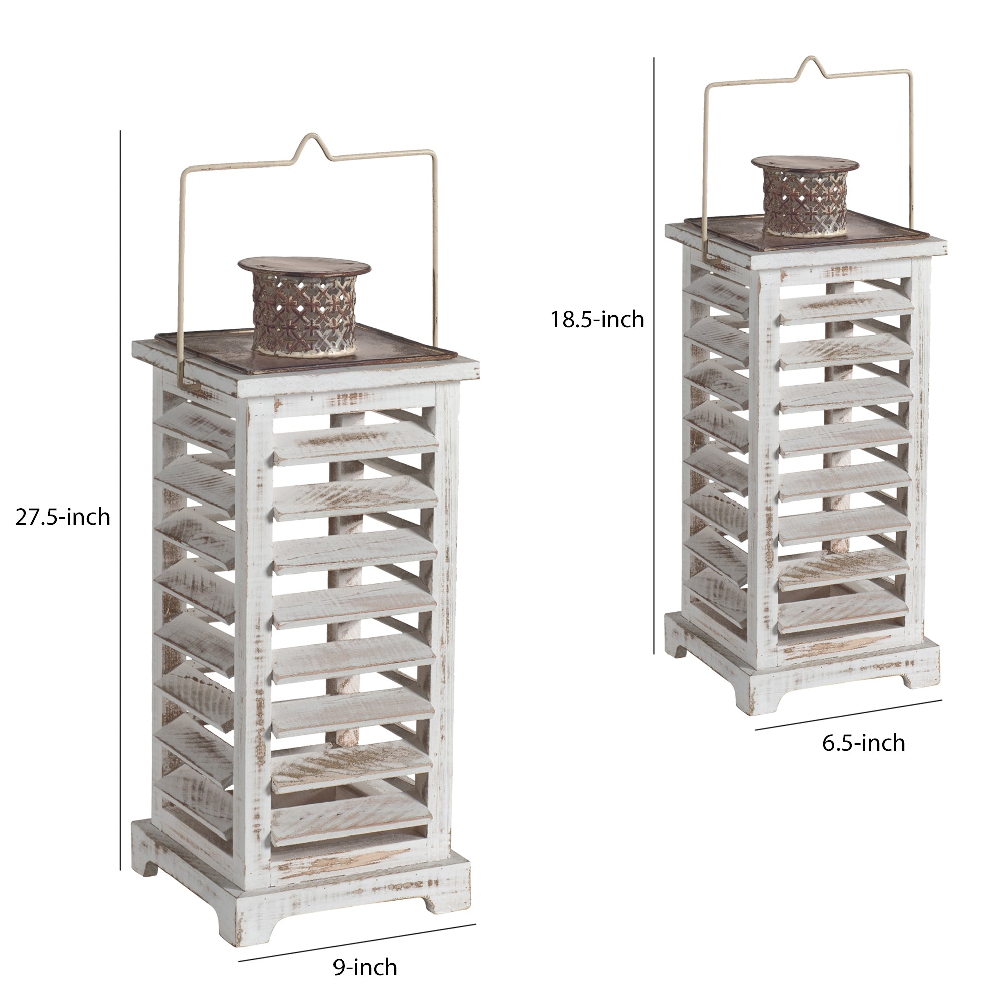 Wood And Metal Lanterns With Louvered Design White Set Of 2-zoom-5