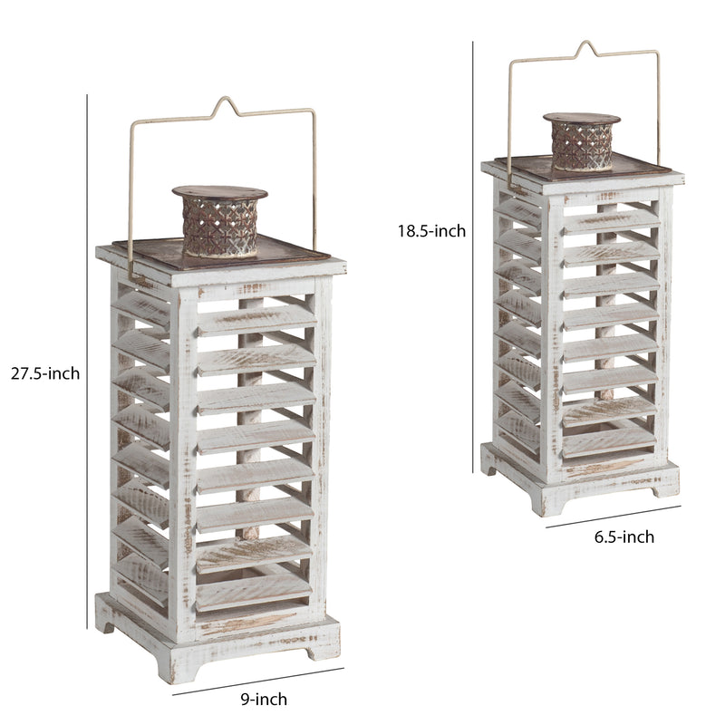 Wood And Metal Lanterns With Louvered Design White Set Of 2-zoom-