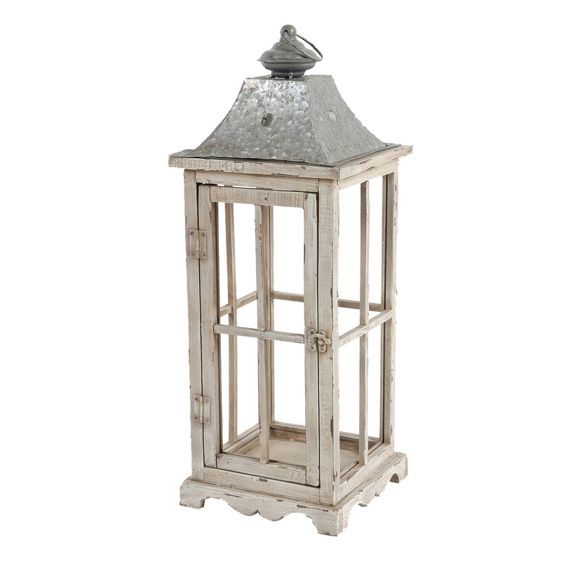 Wood And Metal Lanterns With Window Pane Design White Set Of 2-zoom-