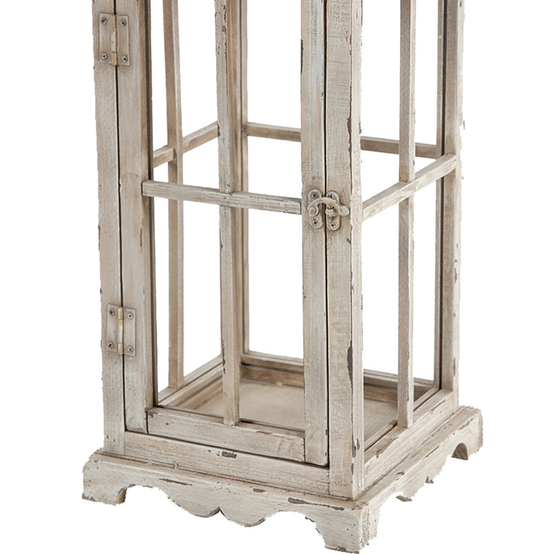Wood And Metal Lanterns With Window Pane Design White Set Of 2-zoom-