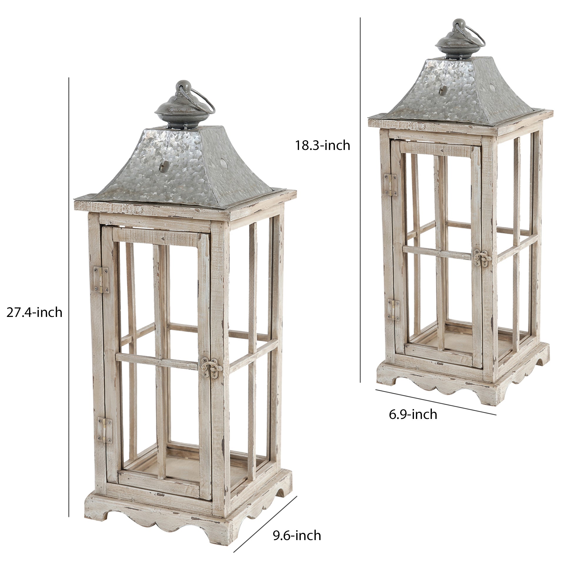 Wood And Metal Lanterns With Window Pane Design White Set Of 2-zoom-5