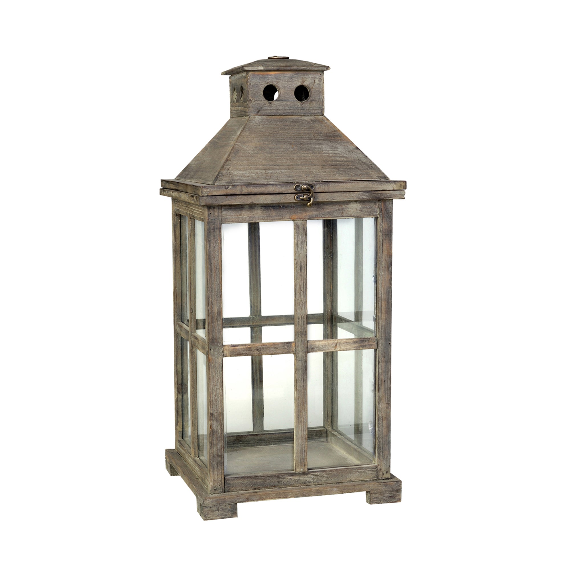Square Temple Garden Wooden Lantern With Glass Panels Brown Set Of 2-zoom-2