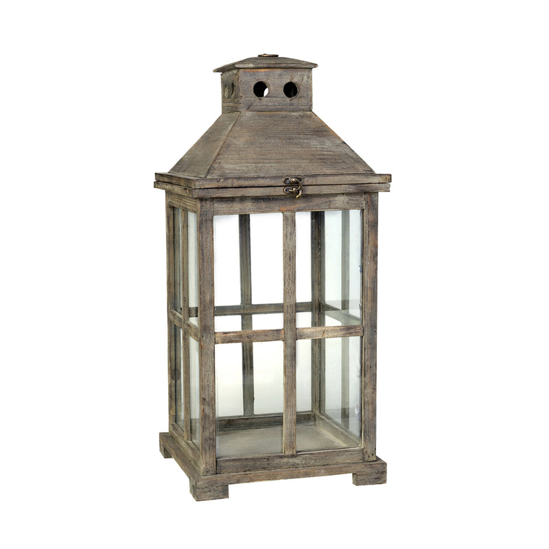 Square Temple Garden Wooden Lantern With Glass Panels Brown Set Of 2-zoom-
