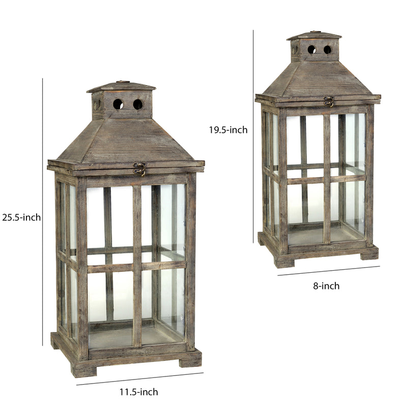 Square Temple Garden Wooden Lantern With Glass Panels Brown Set Of 2-zoom-