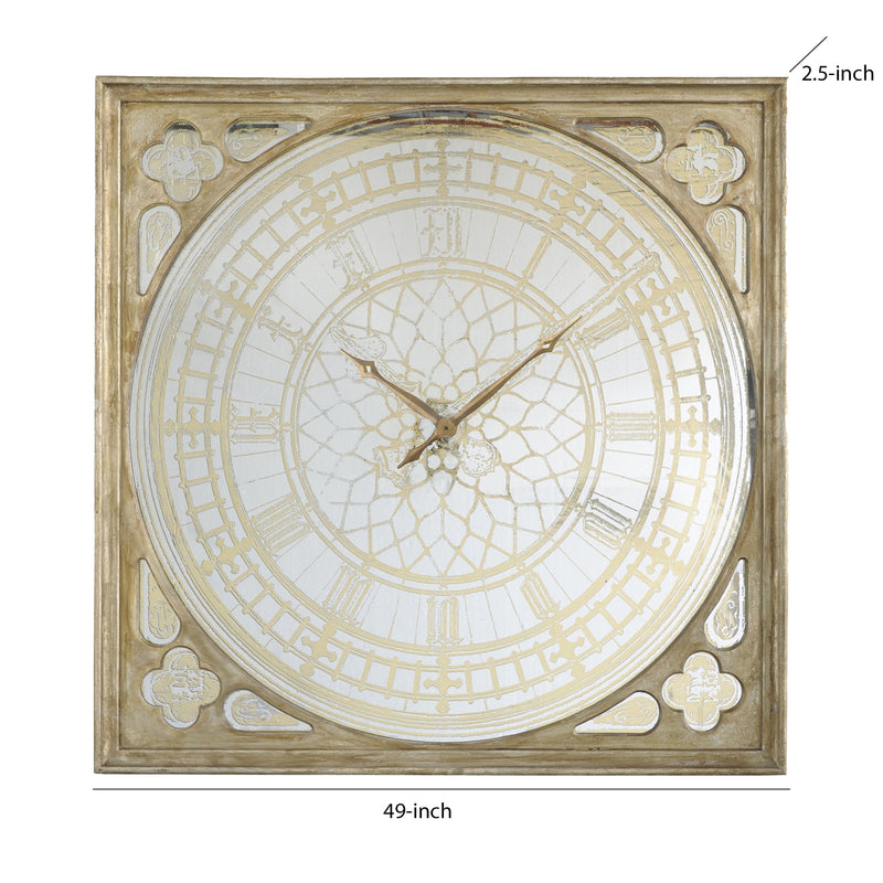 Square Oversized Wooden Wall Clock With Glass Inlay Gold And Clear-zoom-