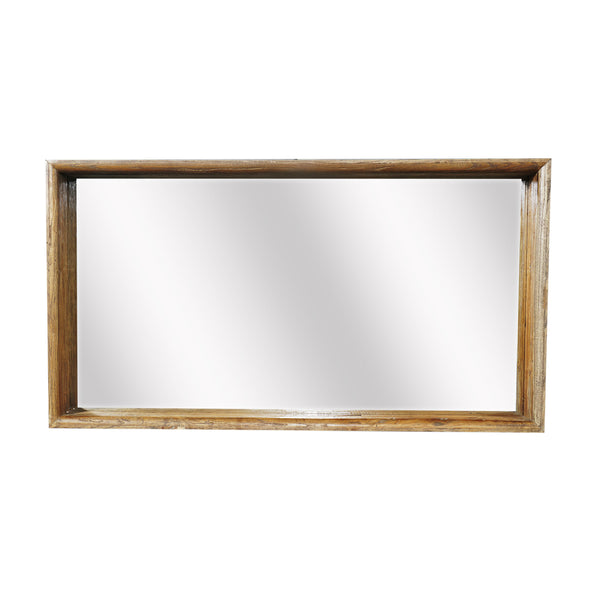 Rustic Style Wooden Wall Mirror In Rectangular Shape Brown