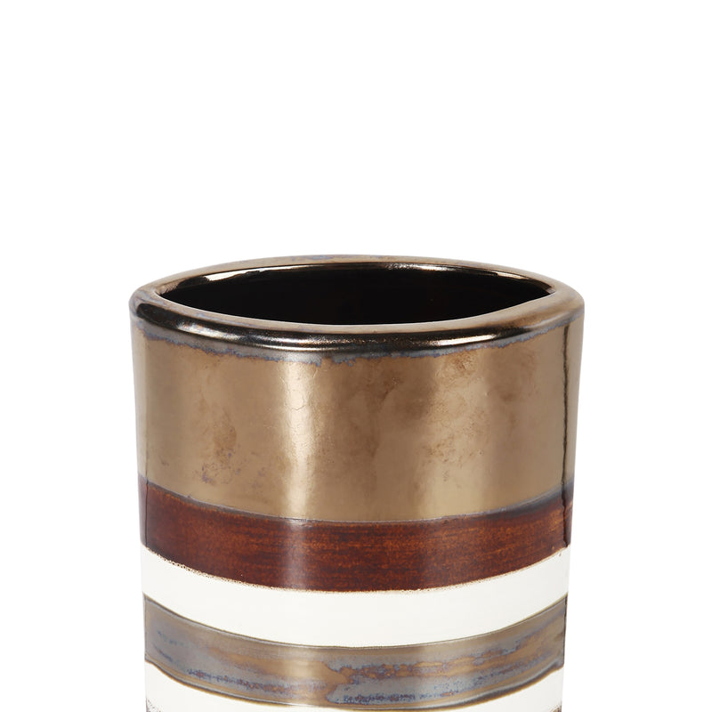 Cylindrical Shape Ceramic Decorative Vase With Bands Multicolor-zoom-