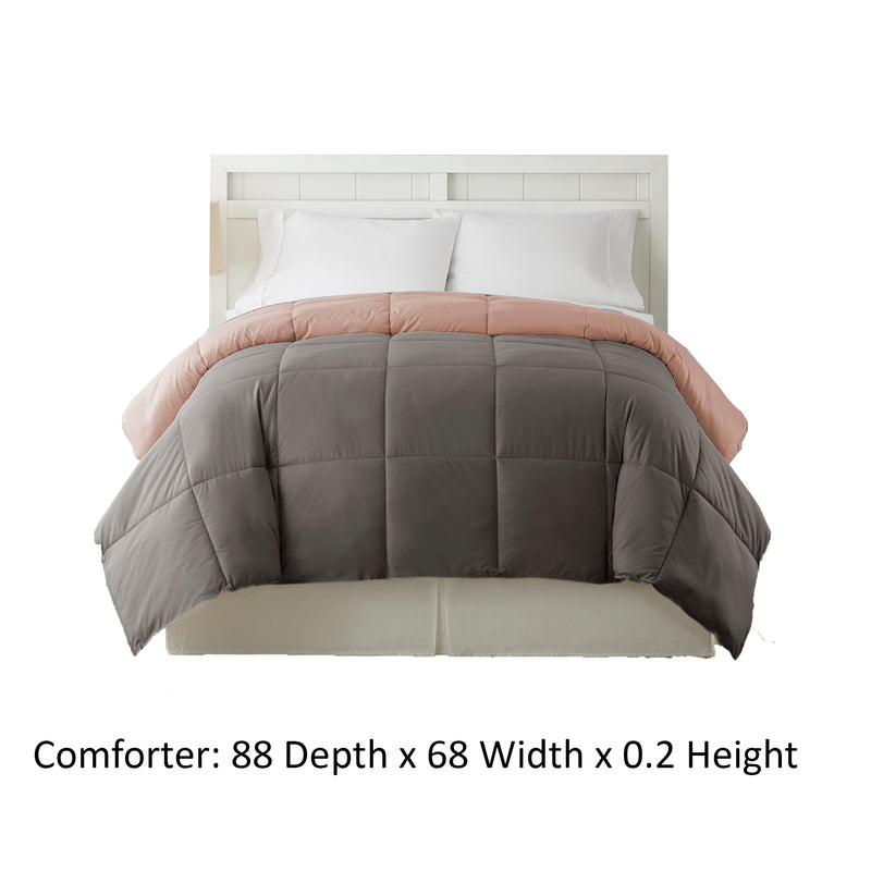 Genoa Twin Size Box Quilted Reversible Comforter The Urban Port Gray And Pink-zoom-