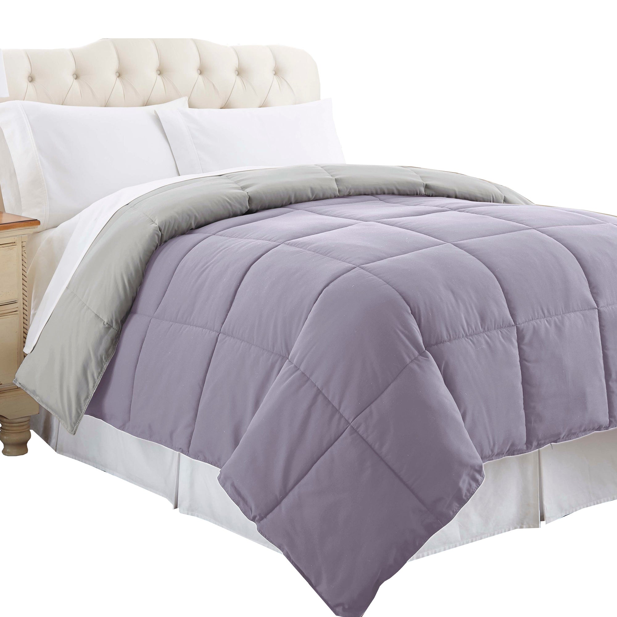 Genoa Twin Size Box Quilted Reversible Comforter The Urban Port Purple And Gray