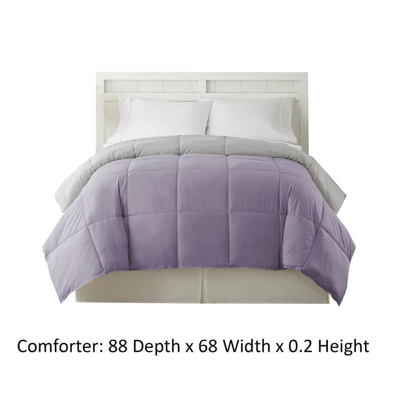 Genoa Twin Size Box Quilted Reversible Comforter The Urban Port Purple And Gray-zoom-