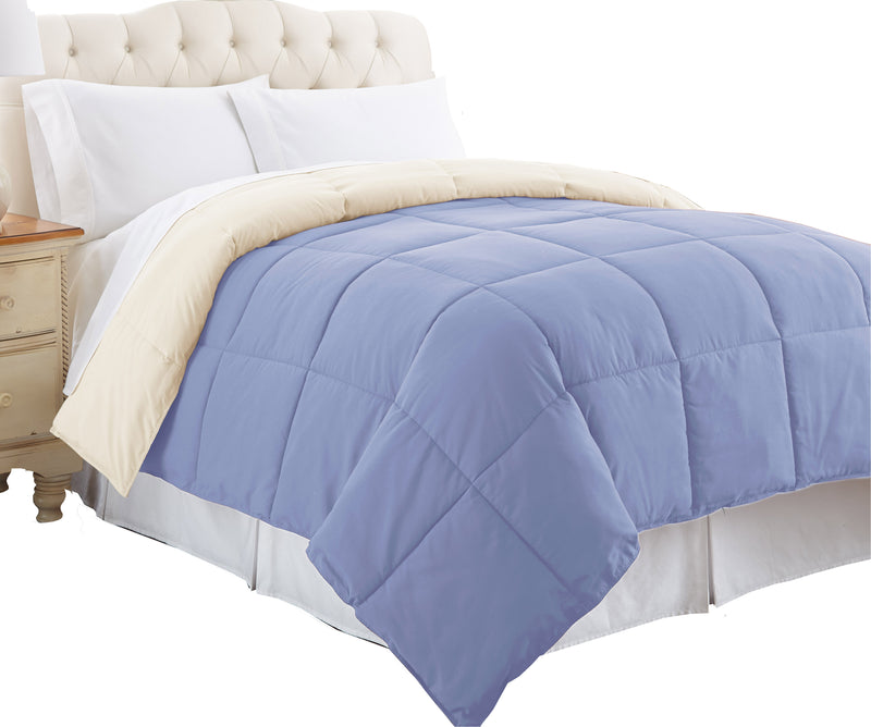 Genoa Queen Size Box Quilted Reversible Comforter The Urban Port Blue And Cream-zoom-