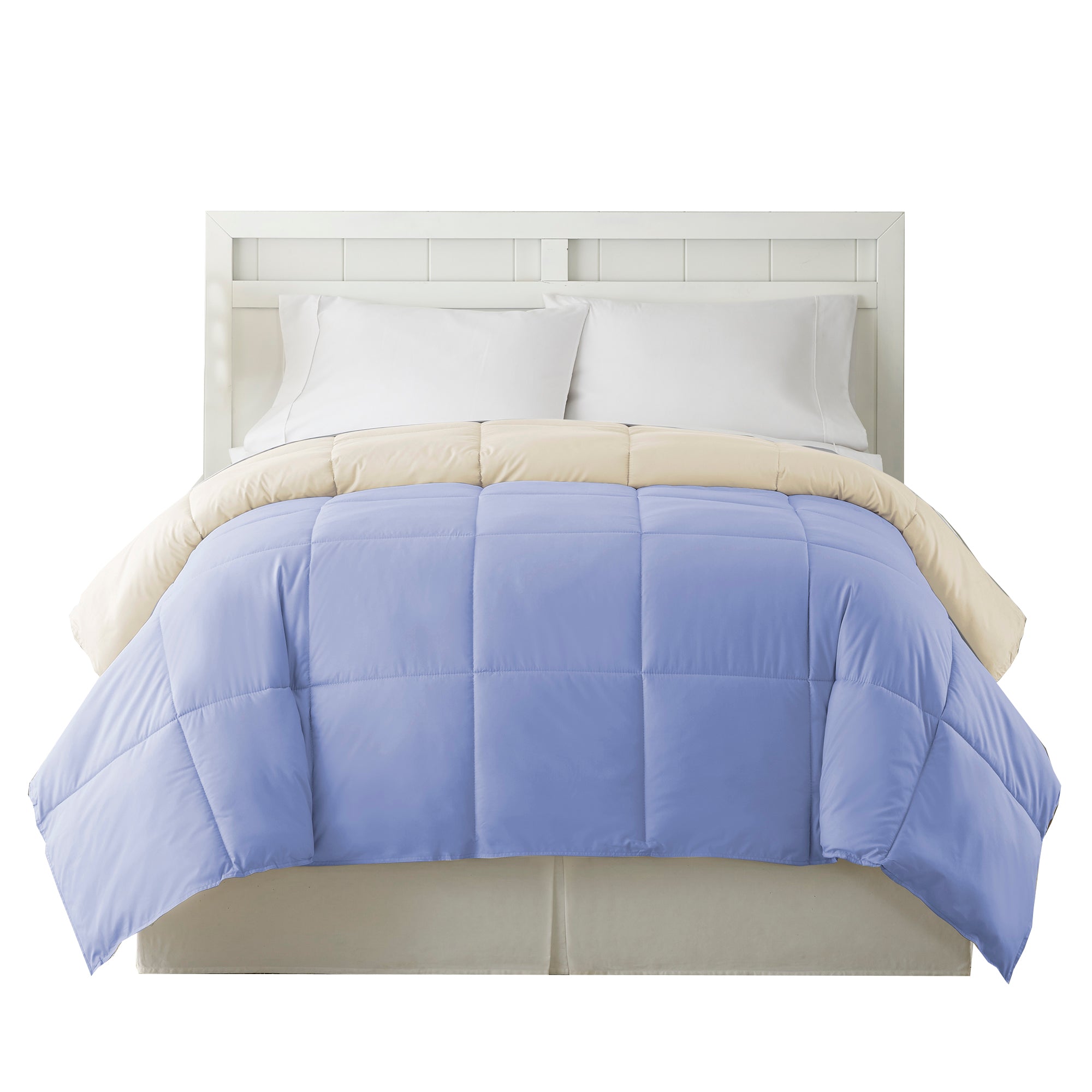 Genoa Queen Size Box Quilted Reversible Comforter The Urban Port Blue And Cream