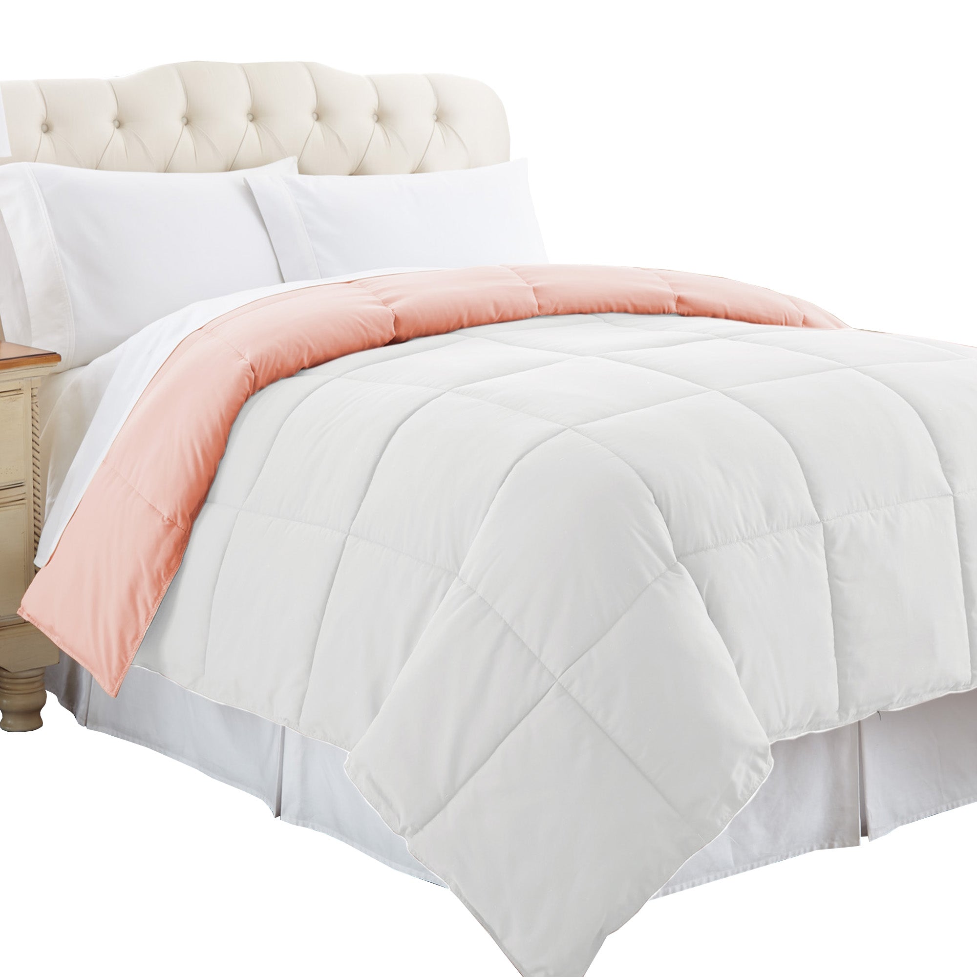Genoa Queen Size Box Quilted Reversible Comforter The Urban Port White And Pink-zoom-3