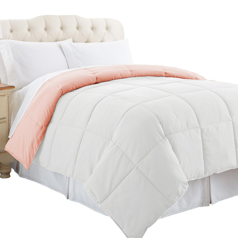Genoa Queen Size Box Quilted Reversible Comforter The Urban Port White And Pink-zoom-