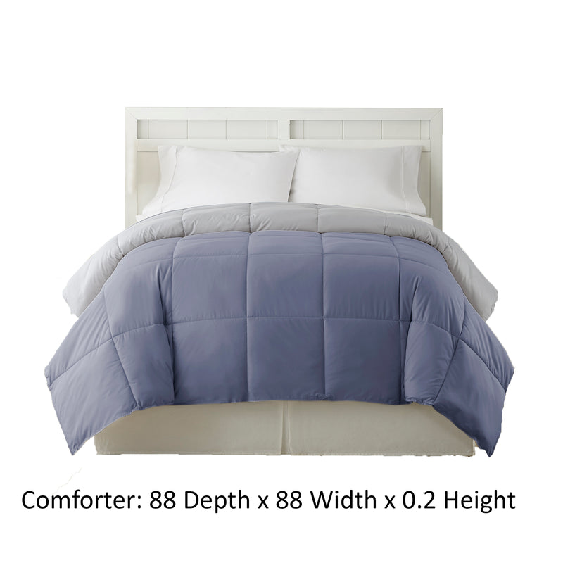 Genoa Queen Size Box Quilted Reversible Comforter The Urban Port Silver And Blue-zoom-