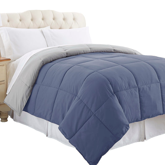 Genoa Queen Size Box Quilted Reversible Comforter The Urban Port Silver And Blue