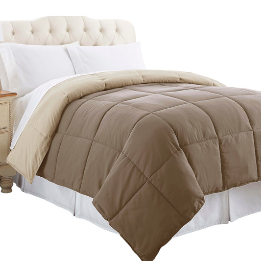 Genoa Queen Size Box Quilted Reversible Comforter The Urban Port Brown And Gold