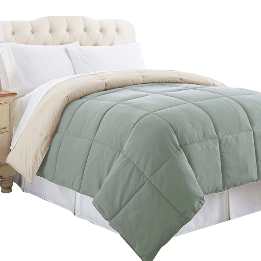 Genoa Queen Size Box Quilted Reversible Comforter The Urban Port Gray And Beige