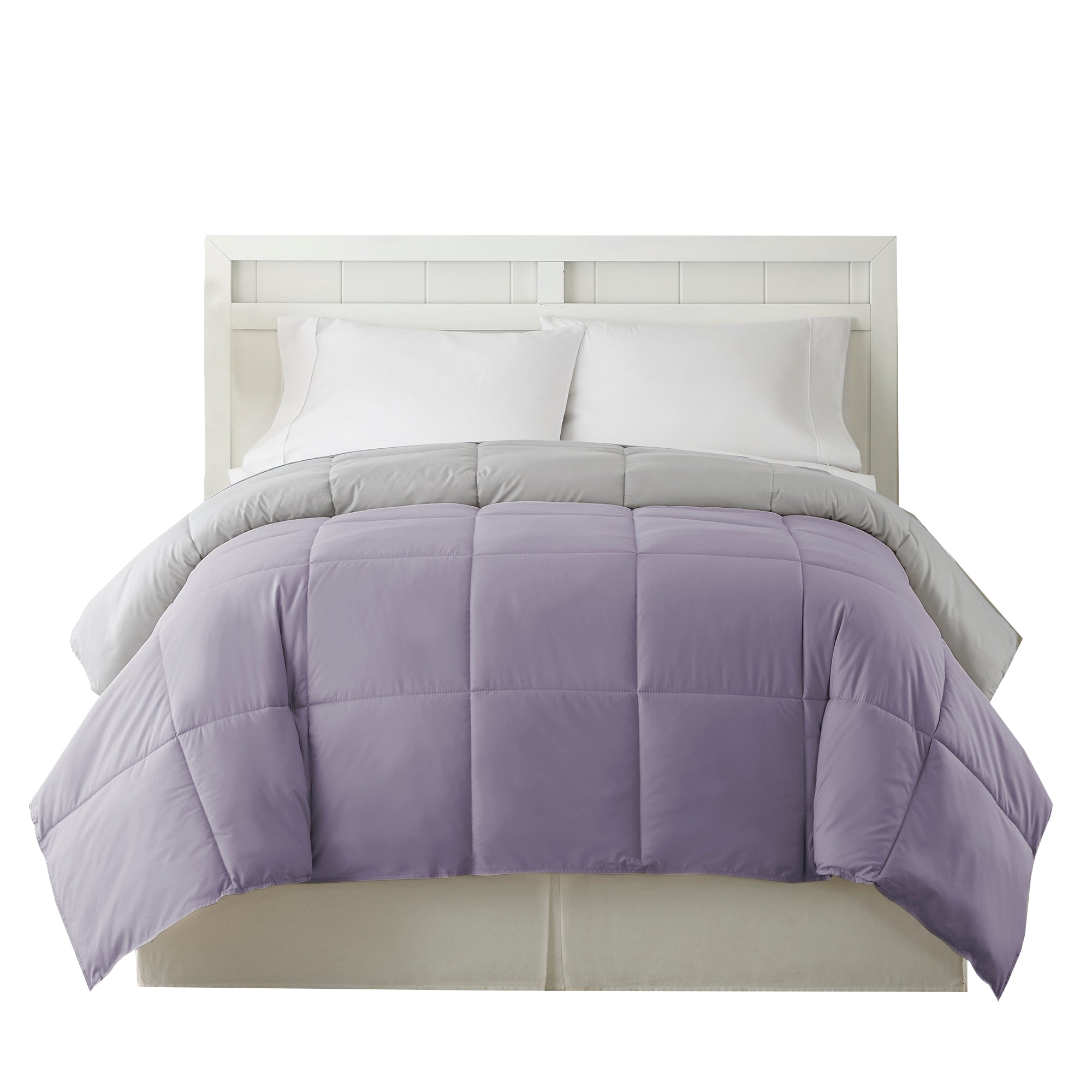 Genoa Queen Size Box Quilted Reversible Comforter The Urban Port Purple And Gray-zoom-2