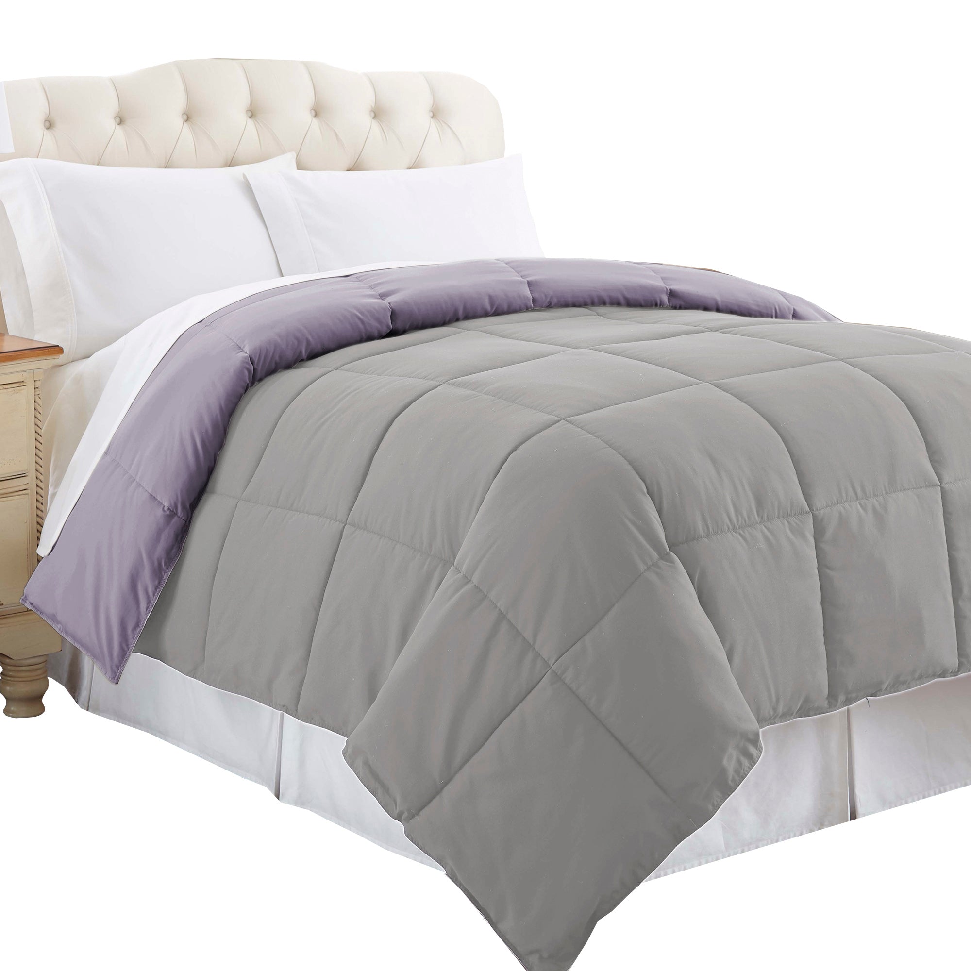 Genoa Queen Size Box Quilted Reversible Comforter The Urban Port Purple And Gray-zoom-3
