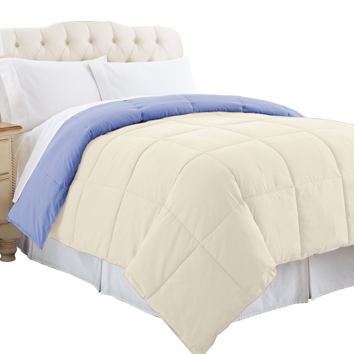 Genoa King Size Box Quilted Reversible Comforter The Urban Port Blue And Cream-zoom-2