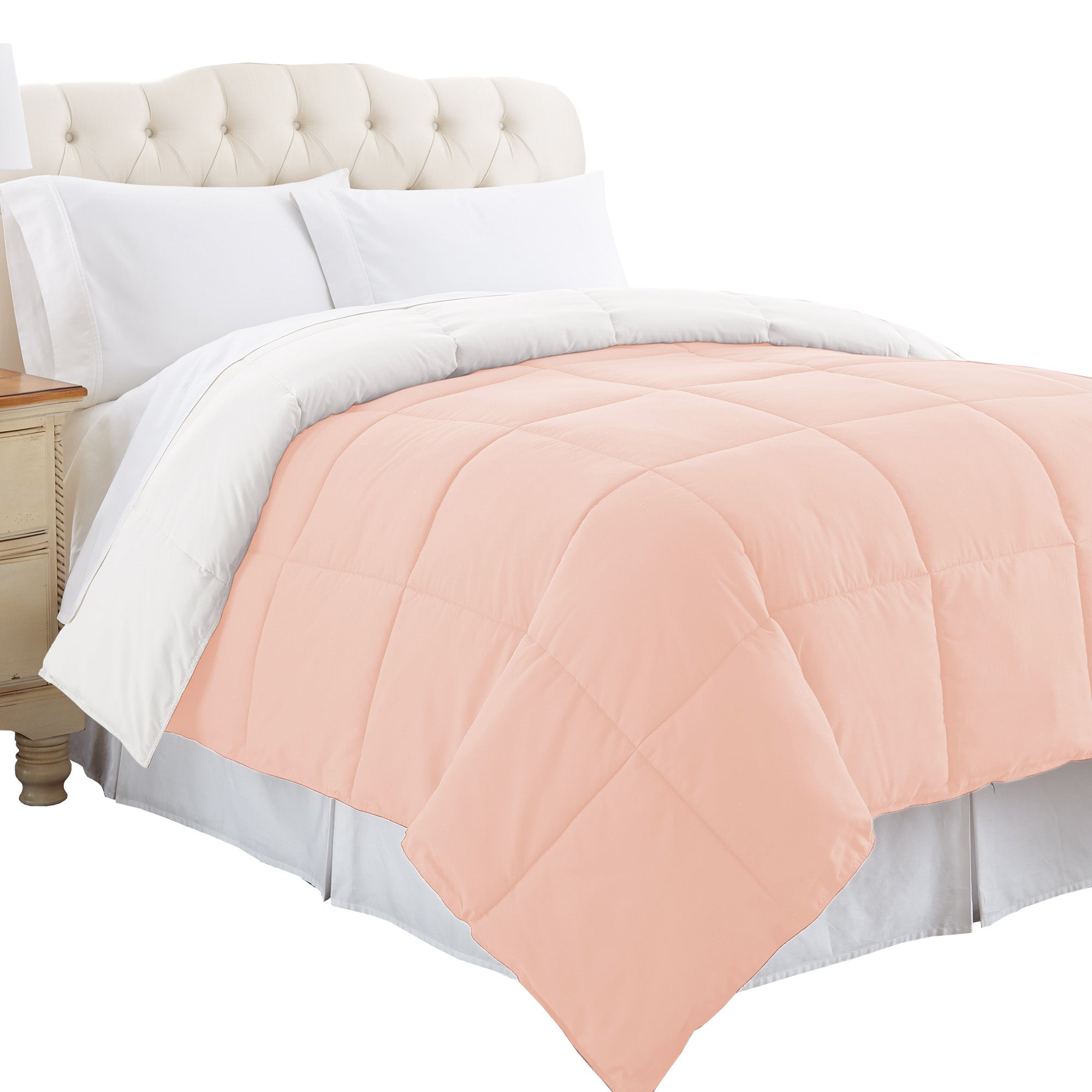 Genoa King Size Box Quilted Reversible Comforter The Urban Port White And Pink