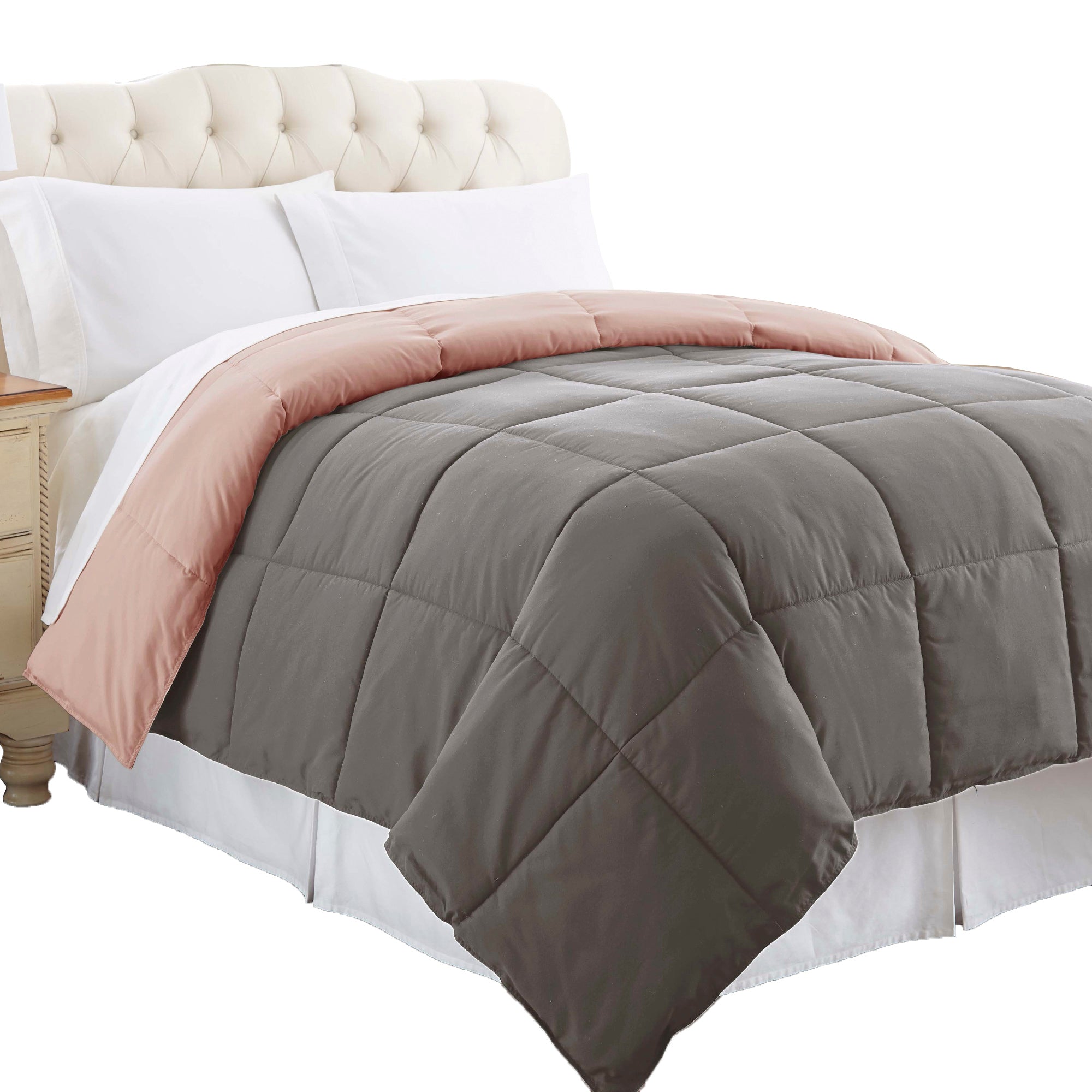 Genoa King Size Box Quilted Reversible Comforter The Urban Port Gray And Pink