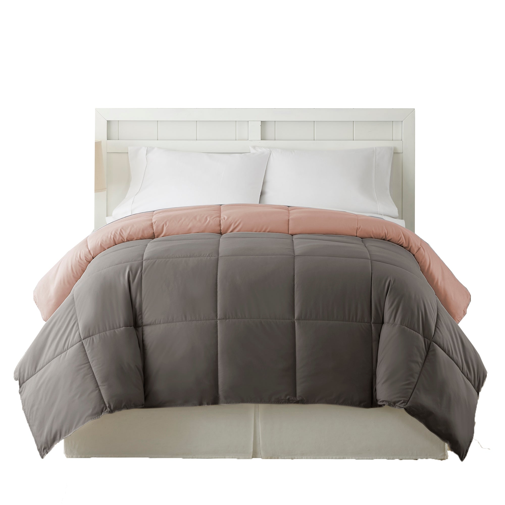 Genoa King Size Box Quilted Reversible Comforter The Urban Port Gray And Pink-zoom-2