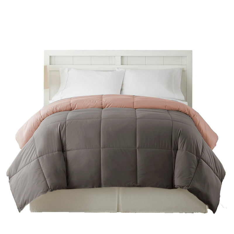 Genoa King Size Box Quilted Reversible Comforter The Urban Port Gray And Pink-zoom-