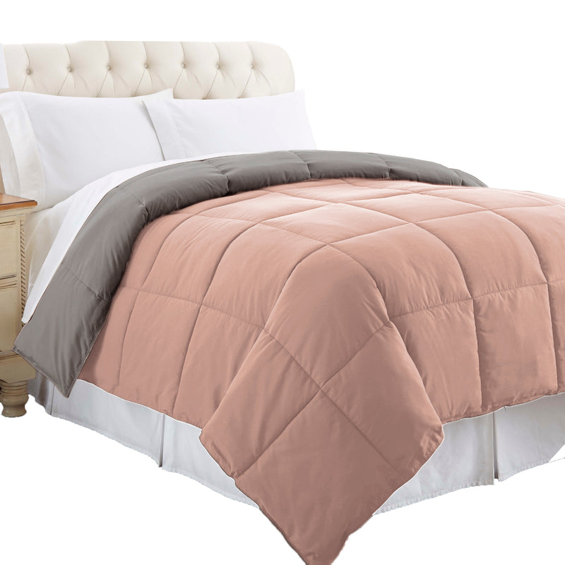 Genoa King Size Box Quilted Reversible Comforter The Urban Port Gray And Pink-zoom-