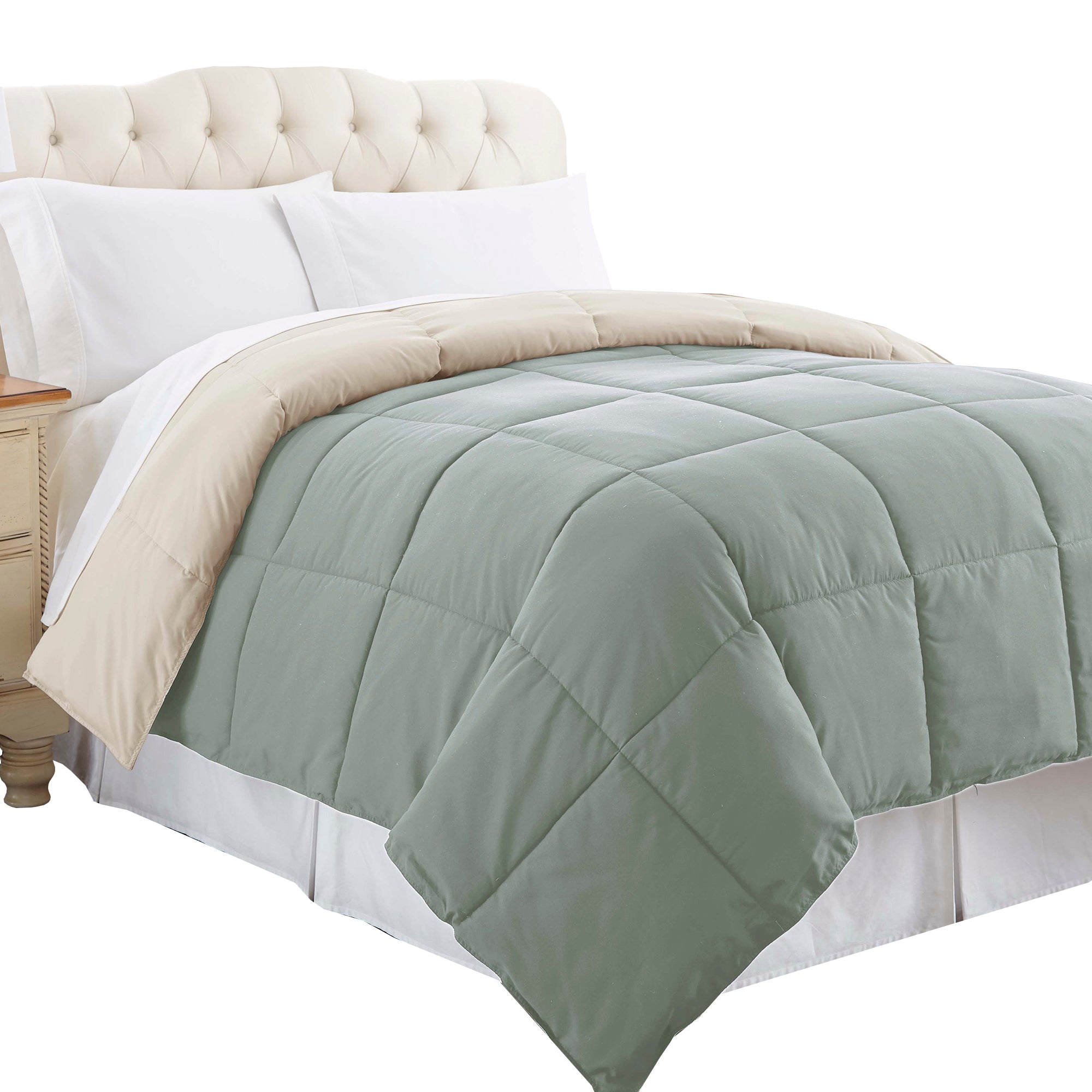 Genoa King Size Box Quilted Reversible Comforter The Urban Port Gray And Beige
