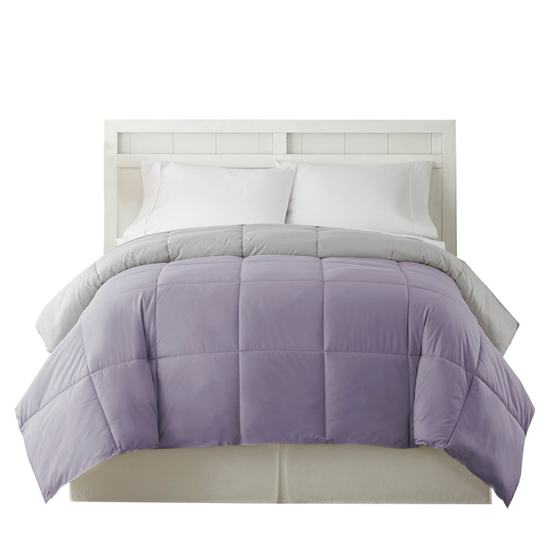Genoa King Size Box Quilted Reversible Comforter The Urban Port Purple And Gray-zoom-
